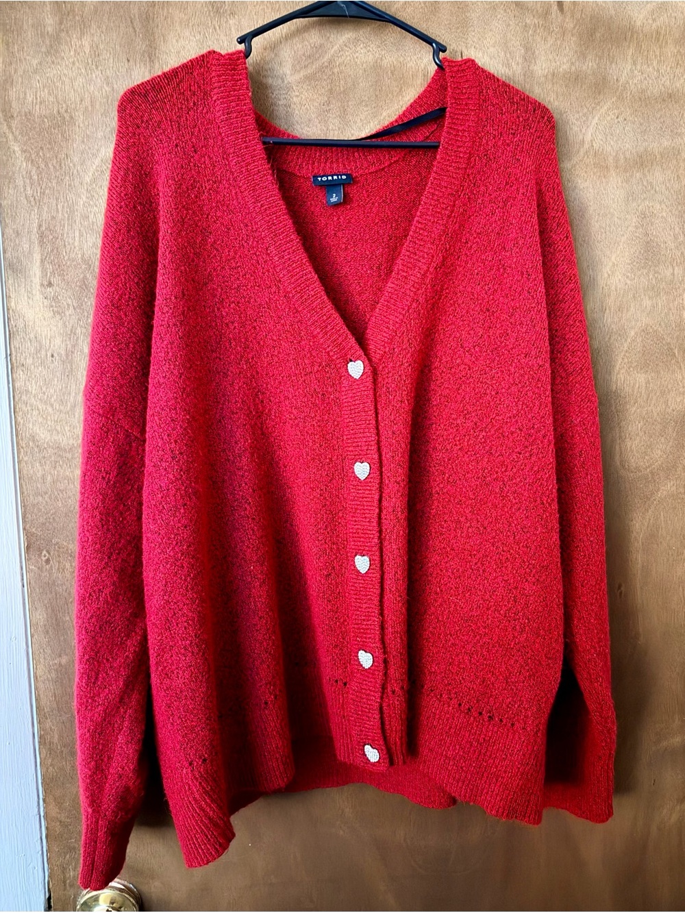 torrid Red V-Neck Cardigan with Heart Buttons